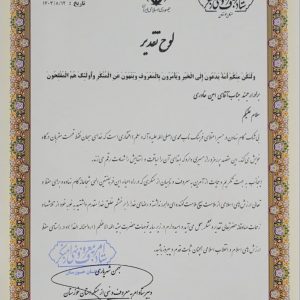 لوح تقدیر مطالبه گری نظارت برحوزه اشتغال با امضای دکتر شهریاری